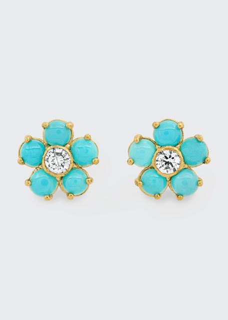 Jennifer Meyer Turquoise Diamond-Center Large Flower Earrings | Bergdorf Goodman