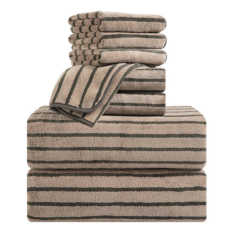Jessy Home 8 Pcs Dark Brown Bicolor bar Stripe Large Bath Towels Set 2 Oversized Bathroom Towels,... | Walmart (US)