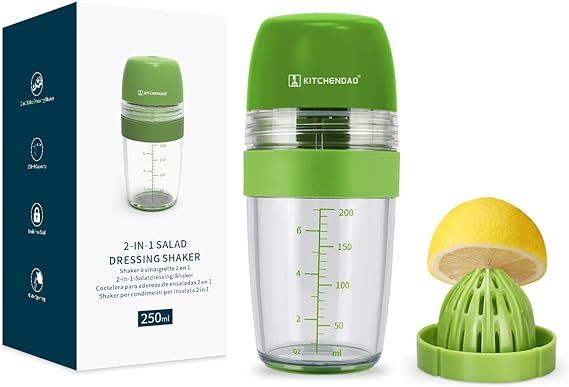 KITCHENDAO 2 in 1 Salad Dressing Shaker Container with Juicer, Pour Spout, Leakproof, Soft Grip, ... | Amazon (US)