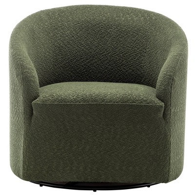 32" Wide Boucle Upholstered Swivel Barrel Chair Green - Kinwell: Mid-Century Modern, No Assembly Required | Target