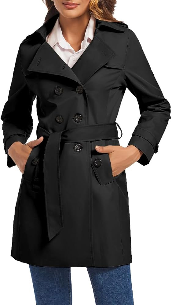FARVALUE Women's Double Breasted Trench Coat Water Resistant Windbreaker Classic Belted Lapel Ove... | Amazon (US)
