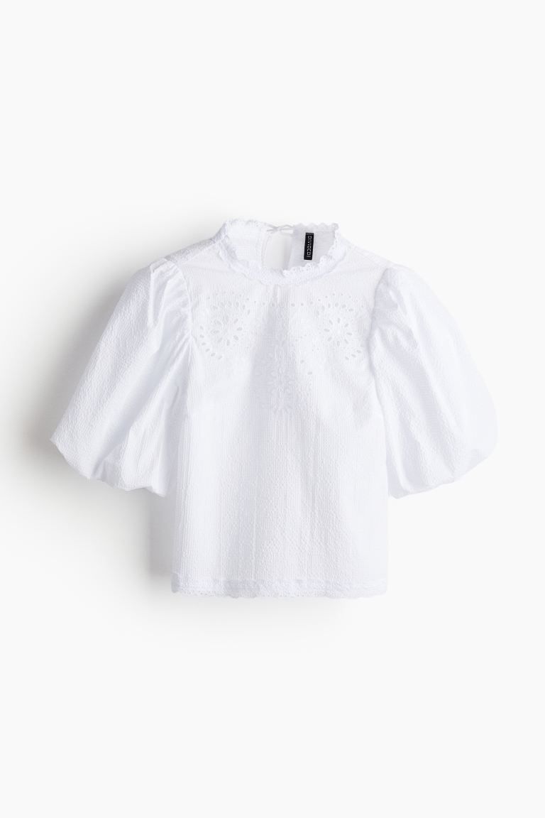 Puff-sleeved Blouse with Eyelet Embroidery | H&M (US + CA)