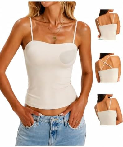 Womens Built in Bra Tank Tops Seamless Spaghetti Strap Going Out Camisole | Amazon (US)
