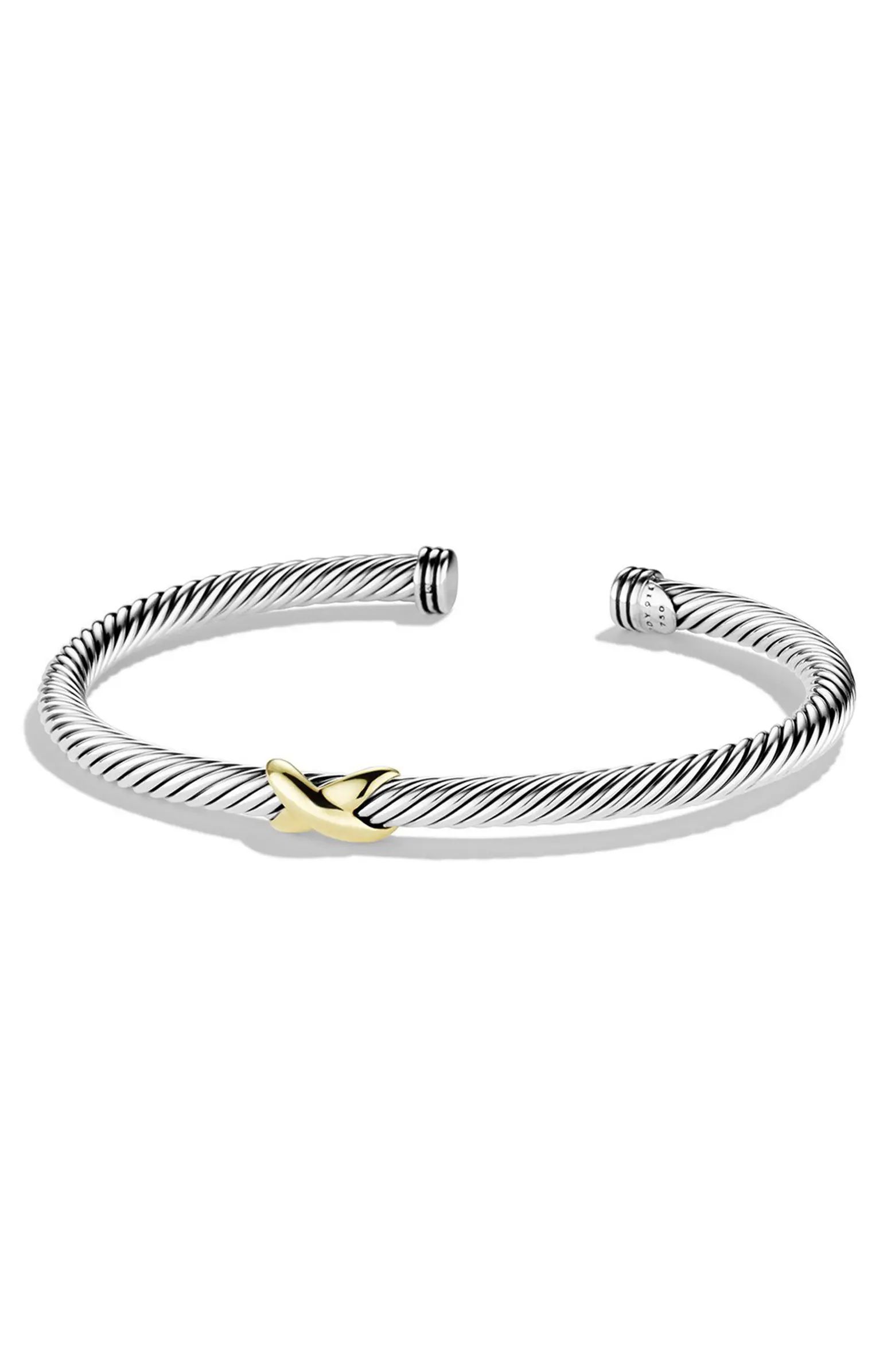 X Classic Cable Station Bracelet in Sterling Silver with 14K Gold, 4mm | Nordstrom