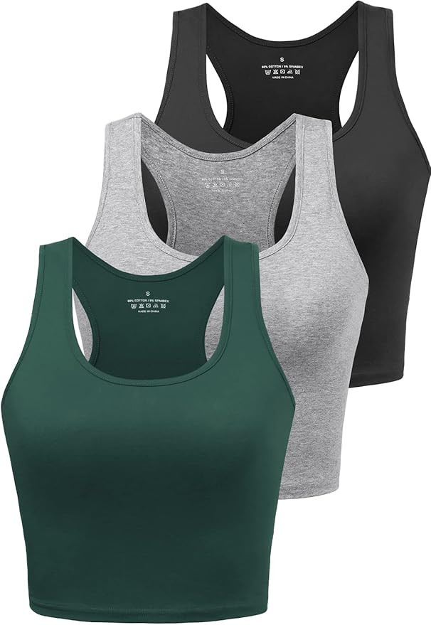 Sports Crop Tank Tops for Women Cropped Workout Tops Racerback Running Yoga Tanks Cotton Sleevele... | Amazon (US)