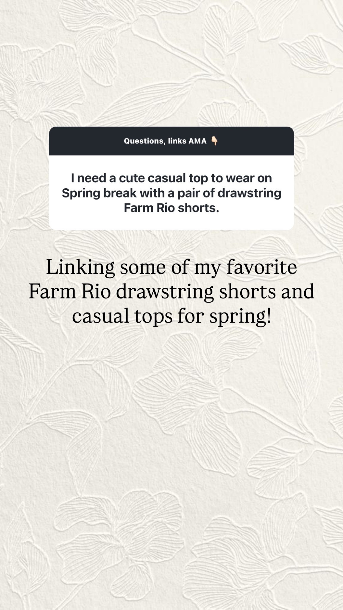 Pairing casual tops and drawstring Farm Rio shorts for your next vacation. 

#LTKootd #LTKTravel