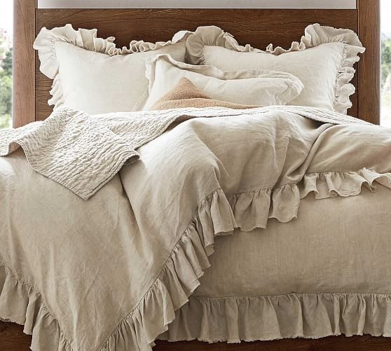 Belgian Flax Linen Fringe Ruffle Duvet Cover & Shams - Flax | Pottery Barn (US)