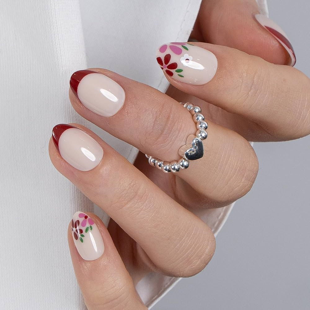 CurvLife Extra Short Almond Press On Nails, Pearl Shimmer Champagne Dots | Amazon (US)