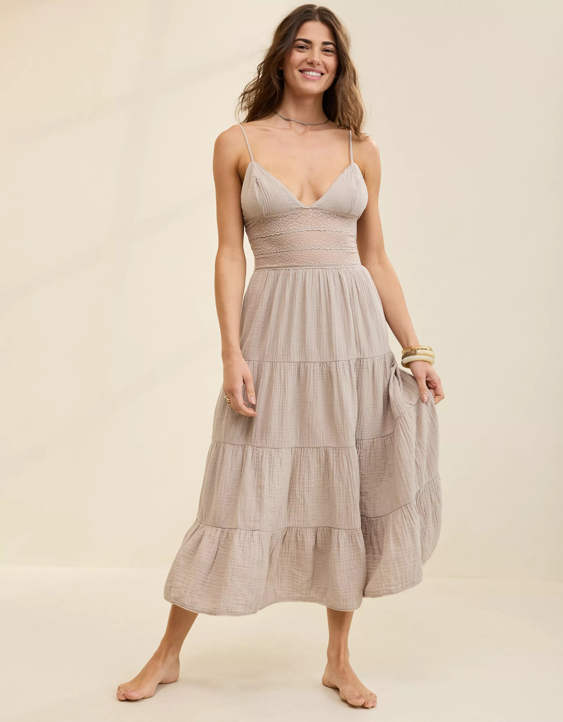 Aerie Lace Mix Midaxi Dress | American Eagle Outfitters (US & CA)