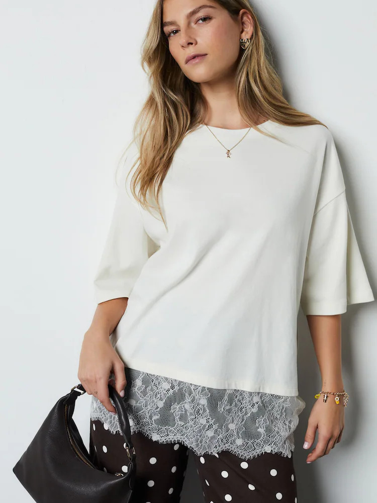 Buy Ecru Short Sleeve Lace Hem T-Shirt from Next Ireland | Next EU