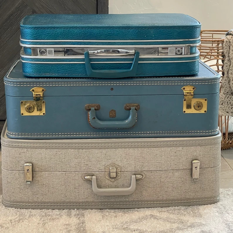 Vintage Suitcases Blue Gray Tweed Samsonite Fashionaire US Trunk Co Vintage Luggage - Etsy | Etsy (US)