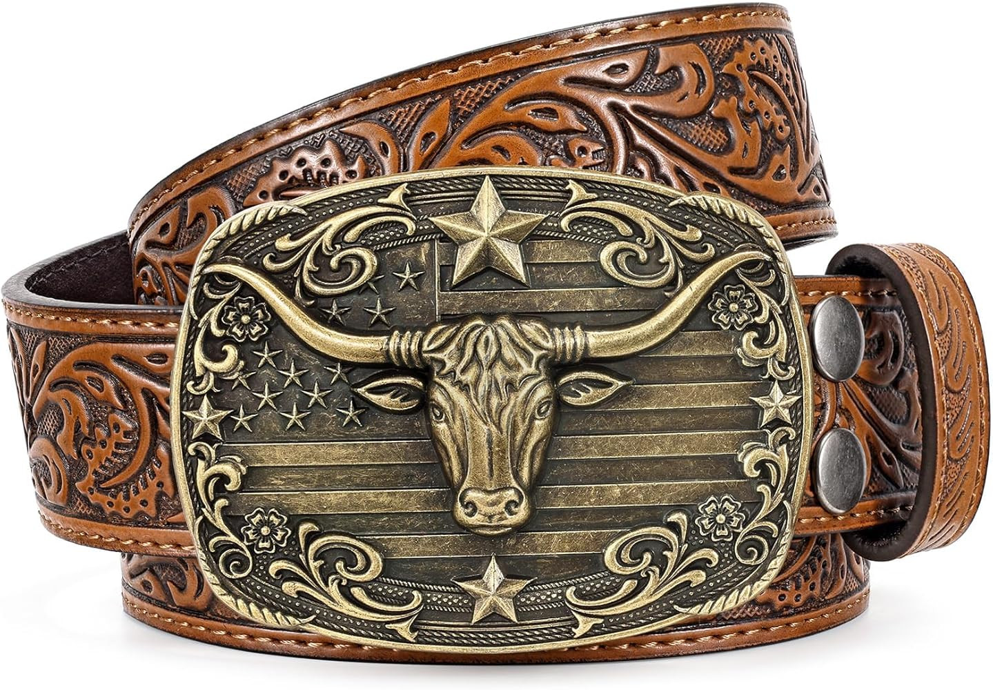 Cowboy Western Belts for Men Women, Mens Western Cowboy Belt Embossed Belt Bull Buckle for Jeans ... | Amazon (US)