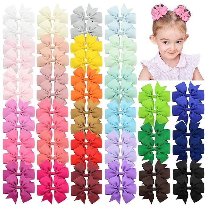 Choicbaby 60pcs 3 Inches Boutique Grosgrain Ribbon Pinwheel Hair Bows for Baby Girls, Toddler Bow... | Amazon (US)