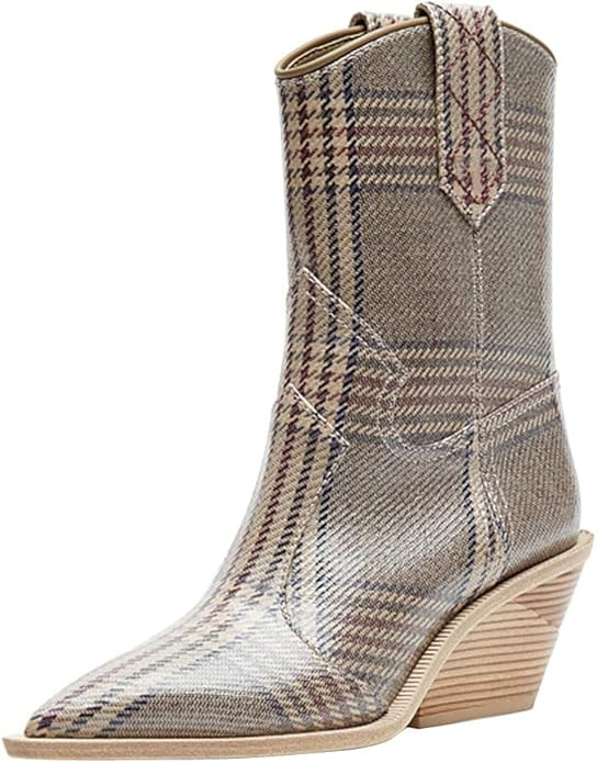 ARQA Womens Cowgirl Ankle Boot Cowboy Boots Wedge Heel Cowgirls Booties Mid Calf Combat Shoes | Amazon (US)