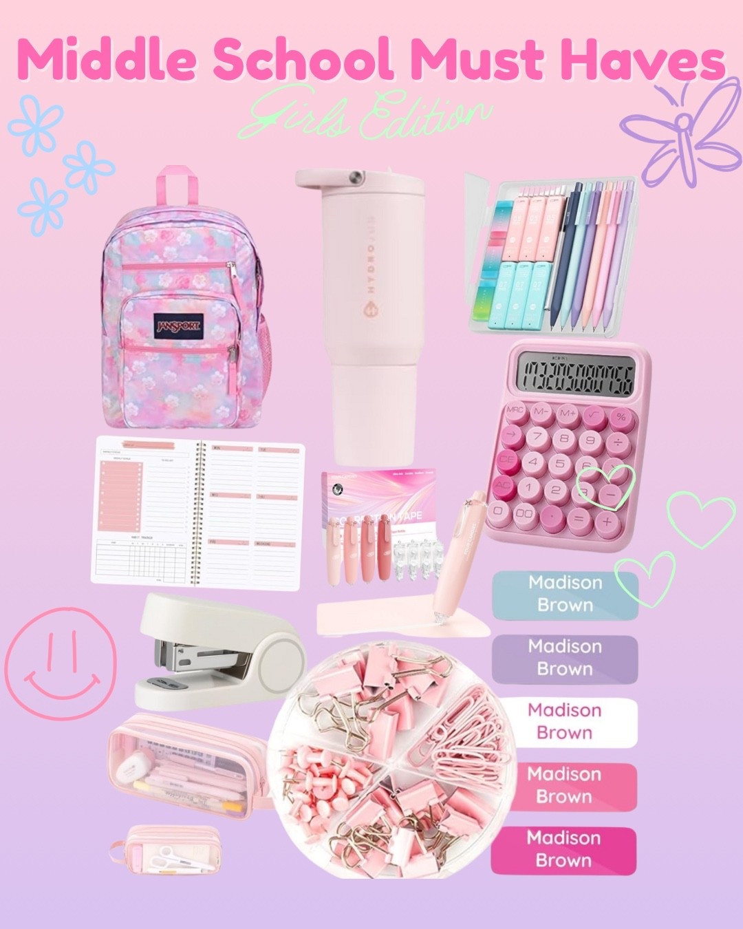 Back to school never looked this cute. These middle school must haves will keep her organized, motivated, and feeling confident all year. Shop the pink aesthetic essentials every girl wants in her backpack. ✨💖 #BackToSchoolShopping #MiddleSchoolMustHaves #SchoolSupplies #LTKBackToSchool #GirlsEdition

#LTKStyleTip #LTKFamily #LTKKids