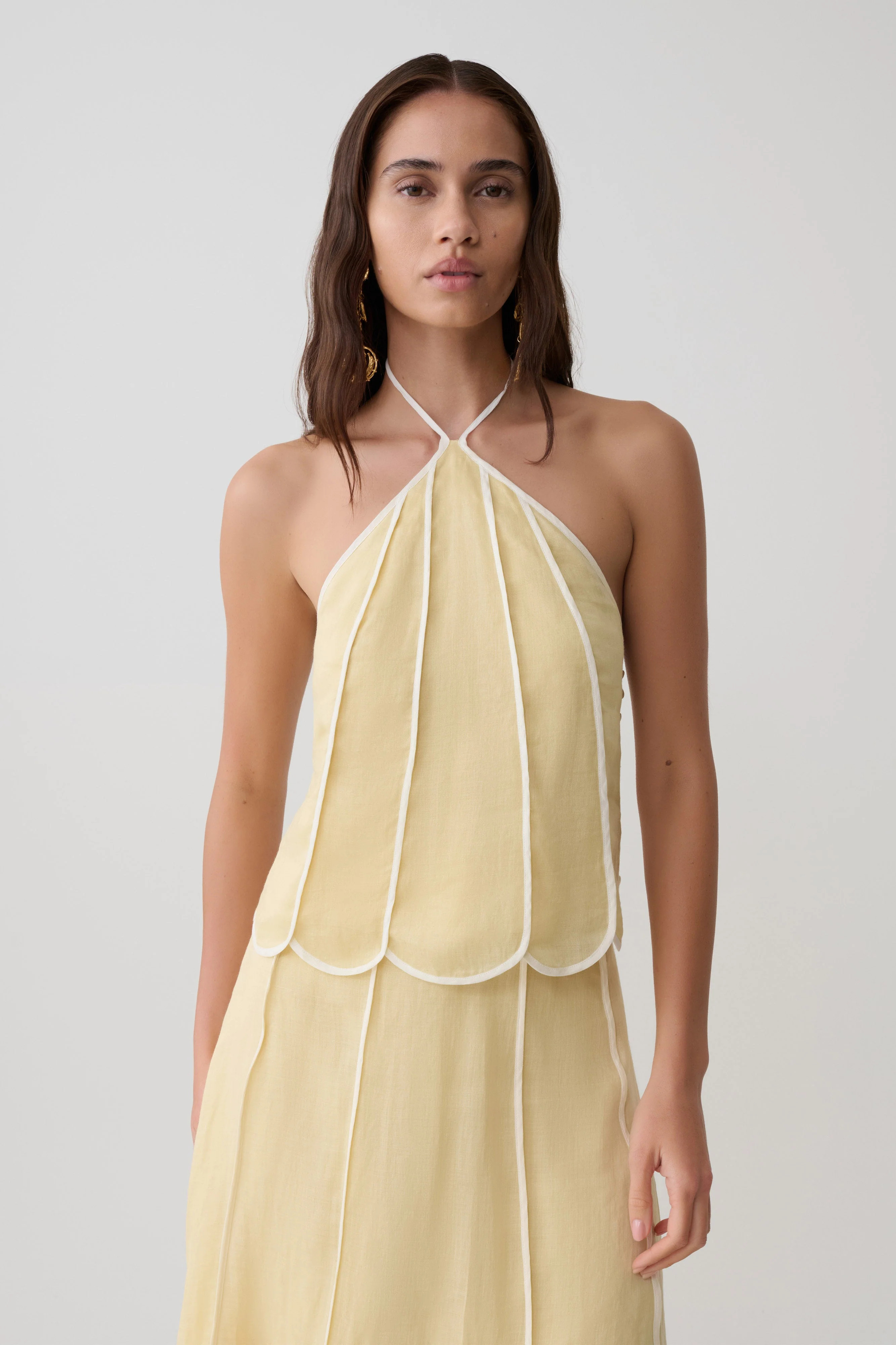 Georgia Panelled Halter Sleeveless Top - Butter | MESHKI US
