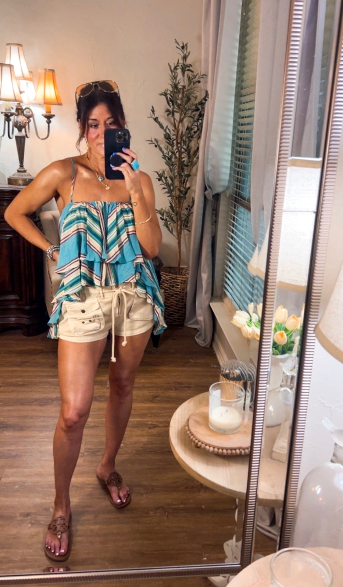 Free People top, wearing size small.  Shorts, XS.

#LTKOver40