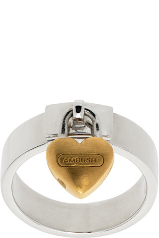 Silver Heart Padlock Ring | SSENSE