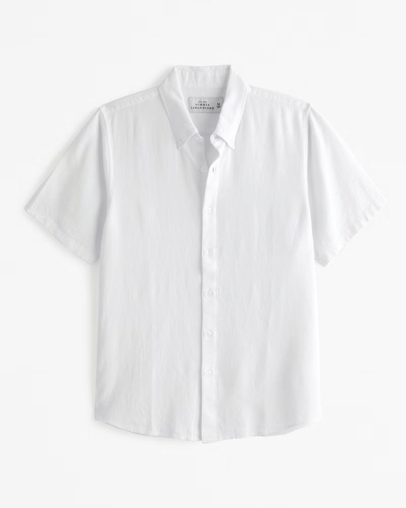 Short-Sleeve Summer Linen-Blend Button-Up Shirt | Abercrombie & Fitch (US)