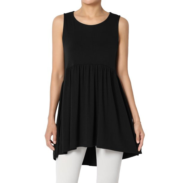 TheMogan Women's S~3X Sleeveless Shirring Babydoll Tunic Hi Low Long Tank Top - Walmart.com | Walmart (US)
