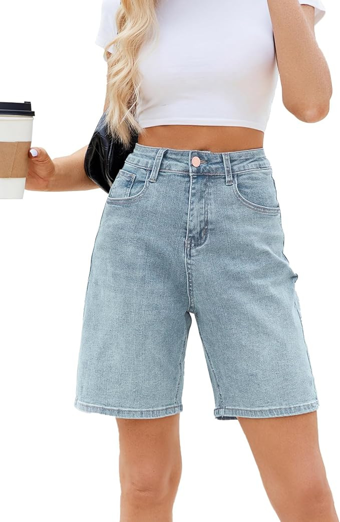 Womens Jean Shorts High Waisted Stretchy Bermuda Shorts Trendy Casual Denim Shorts | Amazon (US)