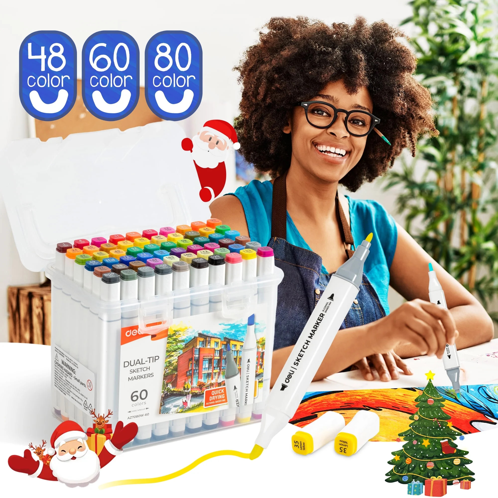 Deli 60 Colors Dual Tip  Permanent Markers, Art Alcohol Markers Set Art Supplies with Storage Box | Walmart (US)