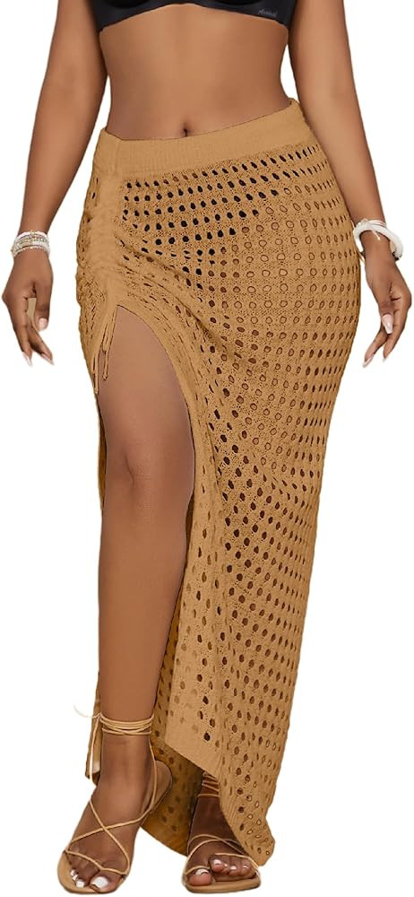 Bsubseach Womens Crochet Cover Up Skirt 2025 Knit Drawstring Long Coverups for Swimwear Elastic W... | Amazon (US)