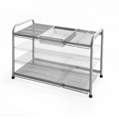 ORG™ 2-Tier Mesh Expandable Under-Sink Shelf in Silver | Bed Bath & Beyond | Bed Bath & Beyond
