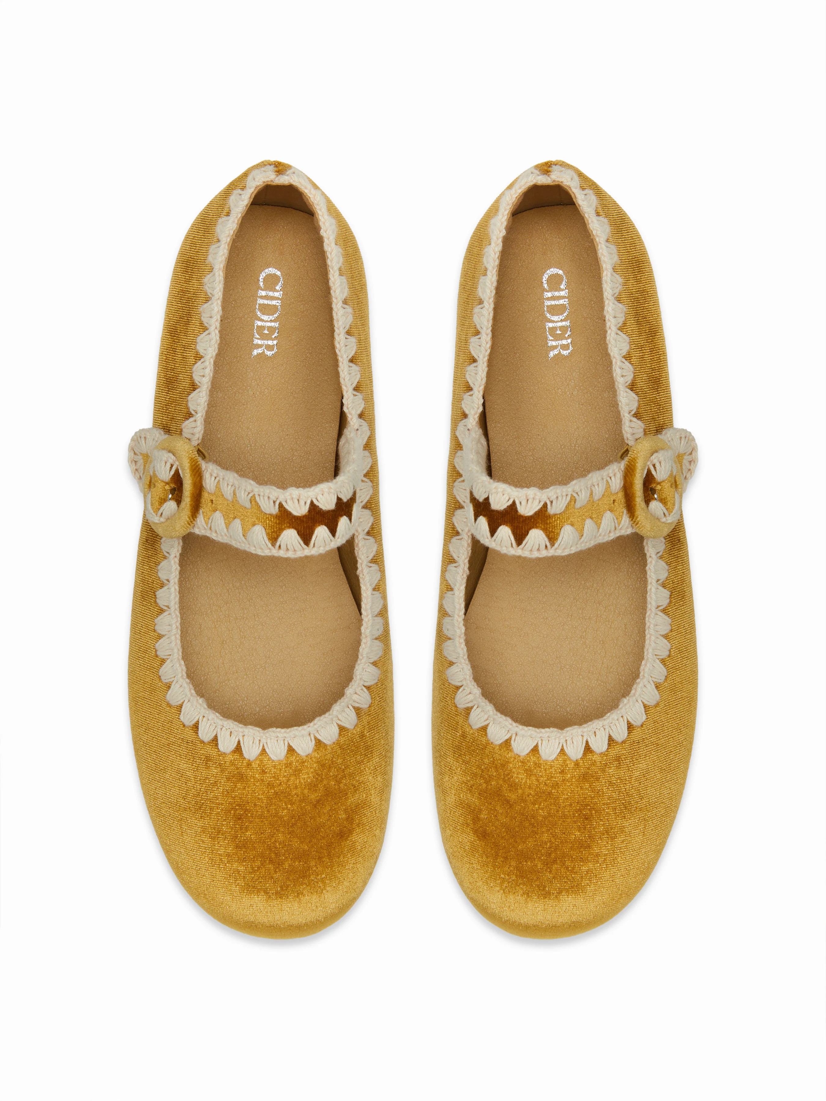 CONTRAST TRIM VELVET MARY JANE FLATS | Cider
