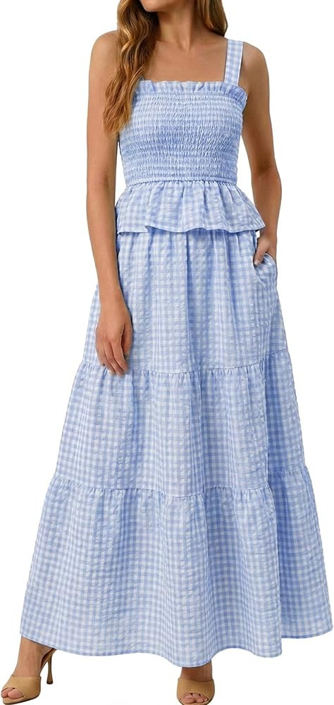 Glamaker Womens 2 Piece Skirt Sets Summer Gingham Plaid Tank Tops Maxi Skirt Casual Travel Vacati... | Amazon (US)