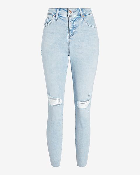 Mid Rise Light Wash Ripped Curvy Skinny Jeans | Express