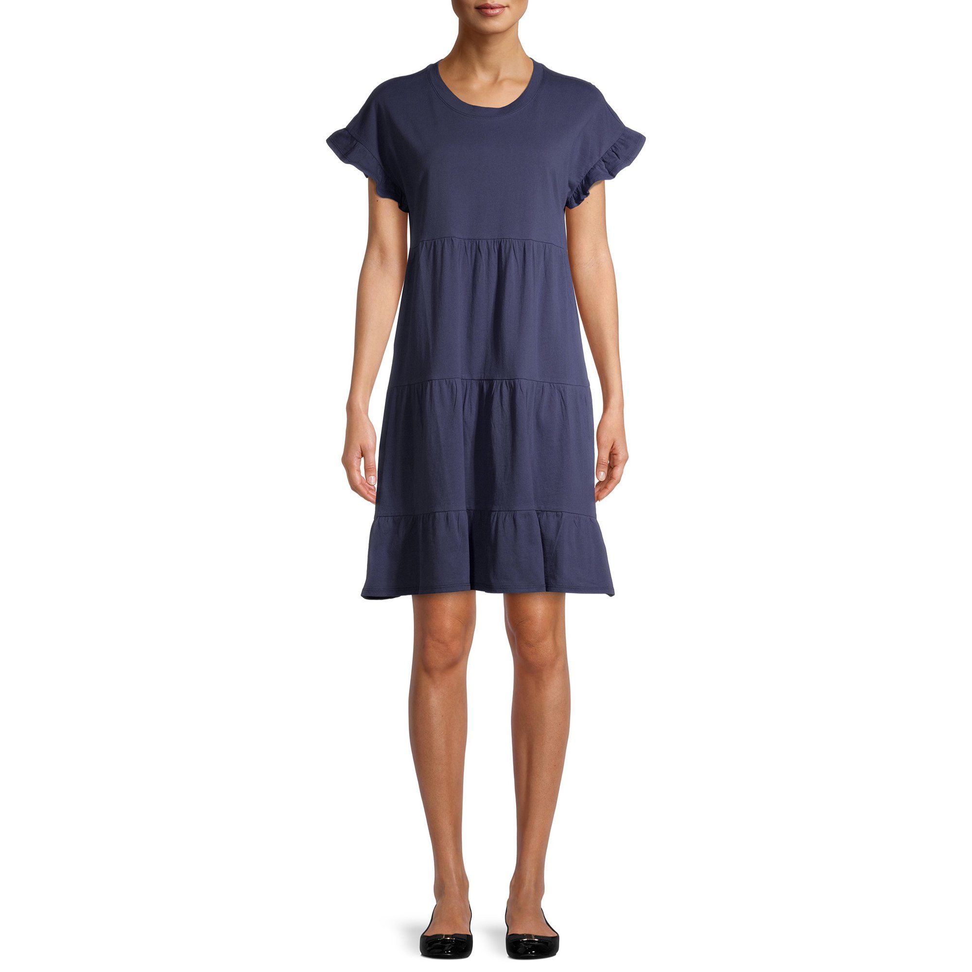 Time and Tru - Time and Tru Women's Flutter Sleeve Tiered Dress - Walmart.com | Walmart (US)