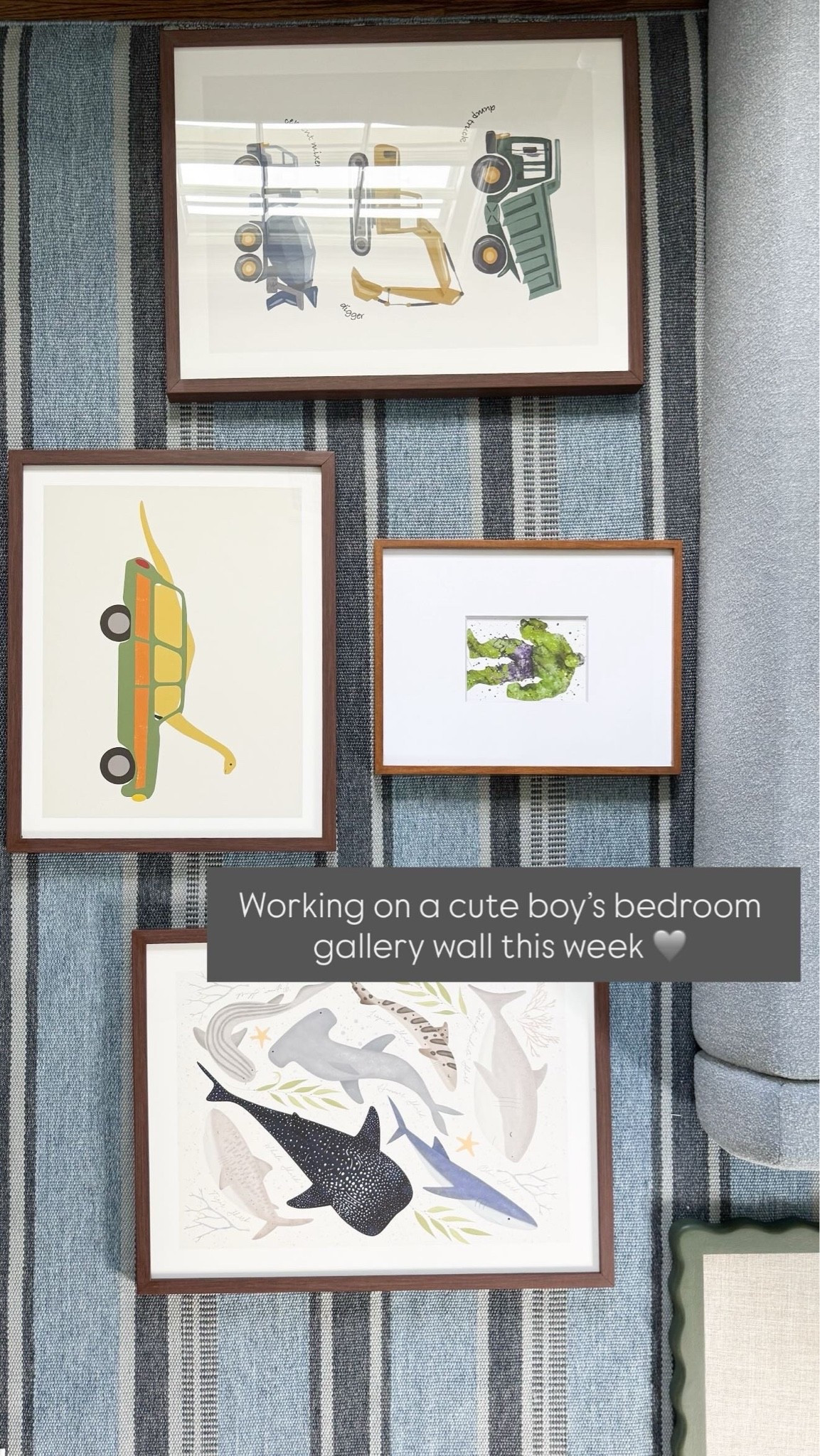 Boy’s bedroom gallery wall loading! I love art and I love gallery walls — especially in a kid space! We chose a mix of art from Minted and Etsy and this room is going to be SO CUTE 🩶

#LTKKids #LTKHome #LTKBaby