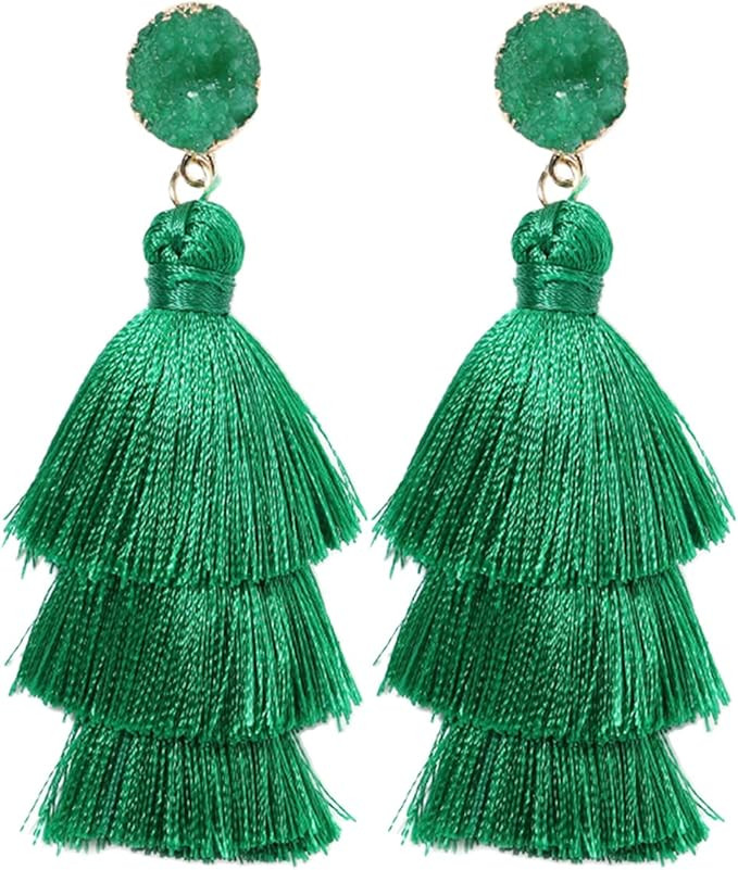 Rave Envy Colorful Tassel Earrings for Women - Layered Tassle Earrings - Choice of Color | Amazon (US)