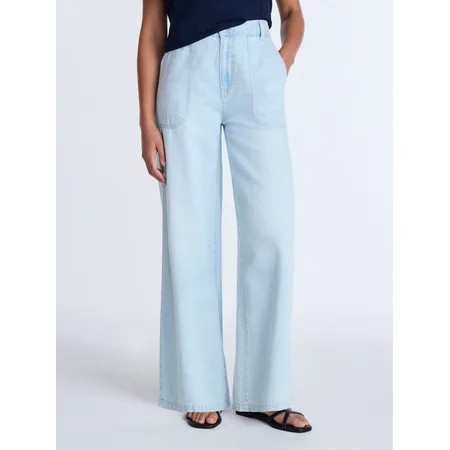 Time and Tru Women's High Rise Draped Utility Jeans, 30" Inseam, Sizes XS-XXXL | Walmart (US)