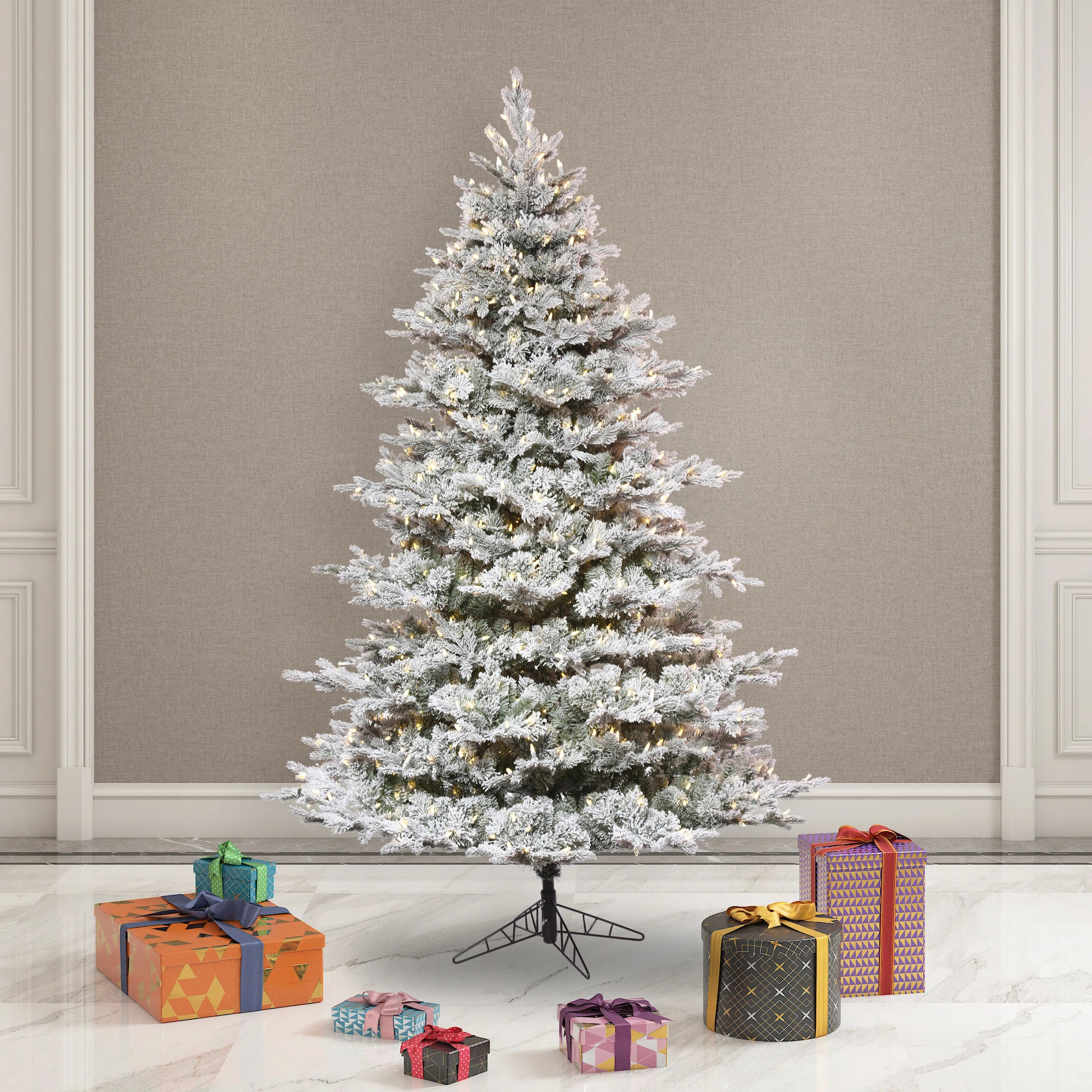 Steelside™ Winfield Flocked Kiana Green Pine Artificial Christmas Tree with LED Lights | Wayfai... | Wayfair North America