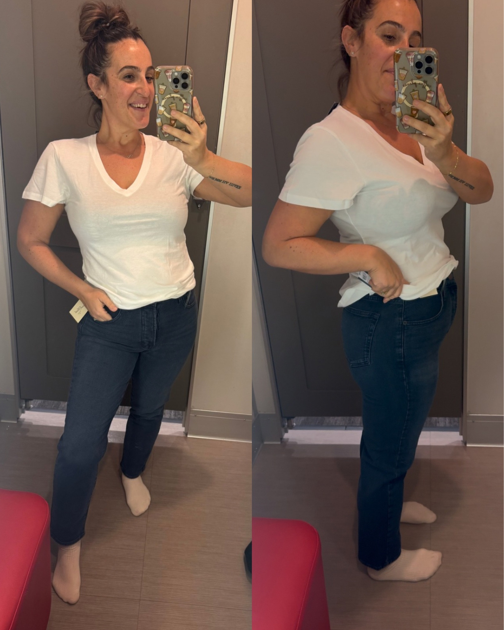 Great slim straight jeans! Have some stretch but strigid and hold their shape. TTS, or up if in between! 
I’m in a 10 on bottom and medium on top!

#LTKFindsUnder50 #LTKOver40 #LTKStyleTip