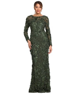 Petite Long-Sleeve Rose Flower Dress | Macy's