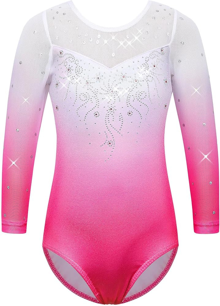 TFJH E Kids 3/4 Sleeve Girls' One Piece Sparkly Gymnastics Leotard Practice Outfits | Amazon (US)