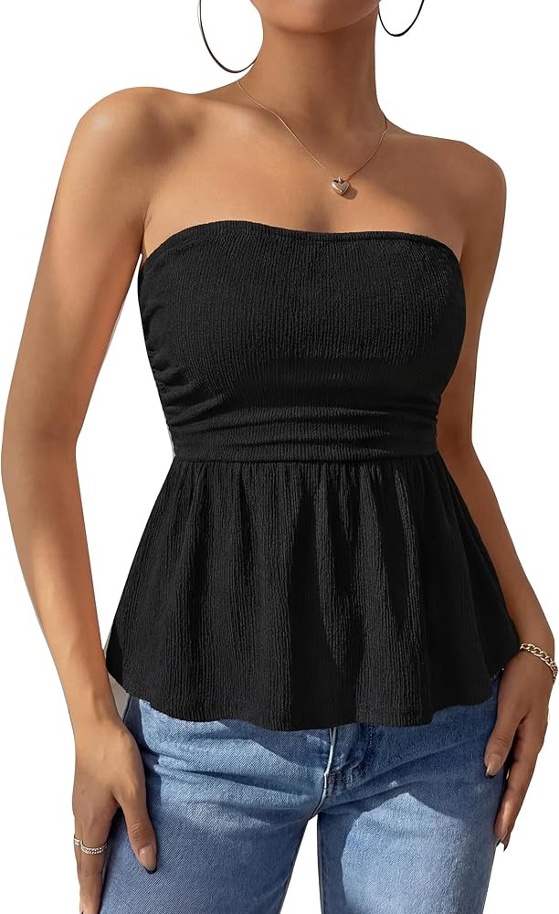 PRETTYGARDEN Womens Tube Tops Trendy 2026 Summer Casual Ruffle Hem Cute Tank Tops Going Out Strap... | Amazon (US)