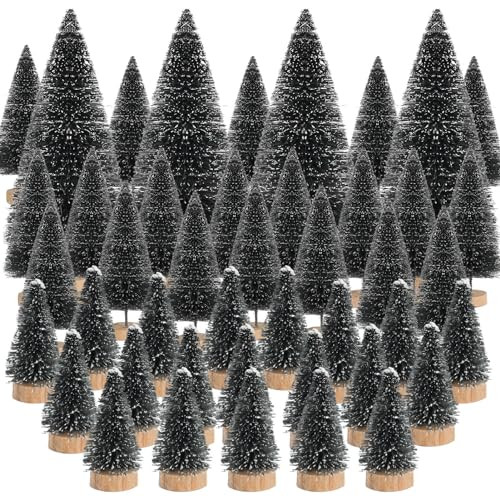 44Pcs Mini Christmas Trees Artificial Pine Trees,Black Sisal Trees Bottle Brush Trees Snow Frosted Christmas Tree with Wood Base for Christmas Home Table Decor | Amazon (US)