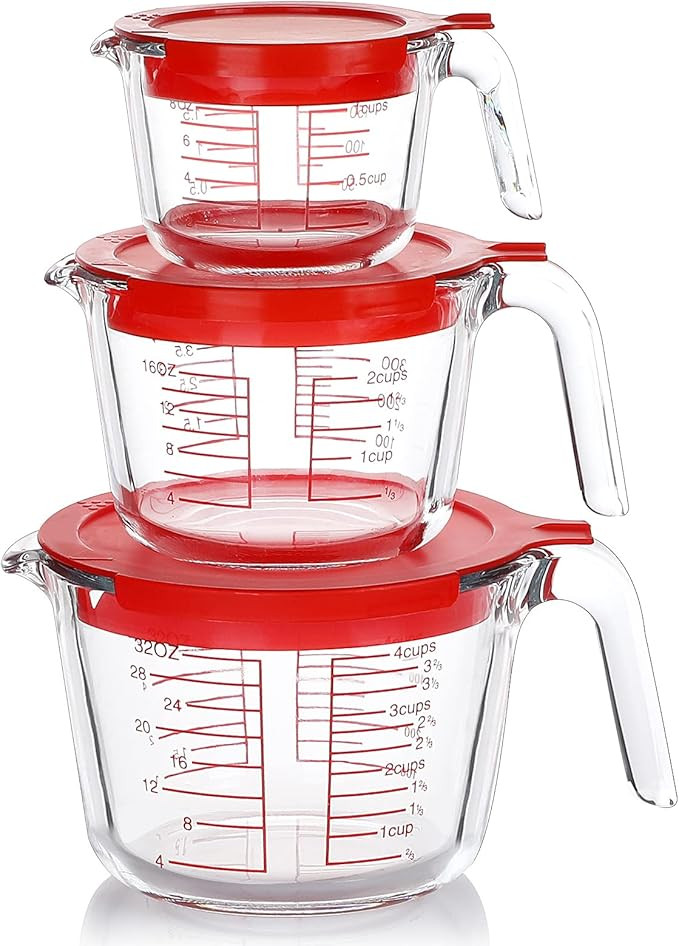 M MCIRCO 6 Pcs Glass Measuring Cups with Lids Set, 1-Cup, 2-Cup, 4-Cup Measuring Jugs with Handle... | Amazon (US)