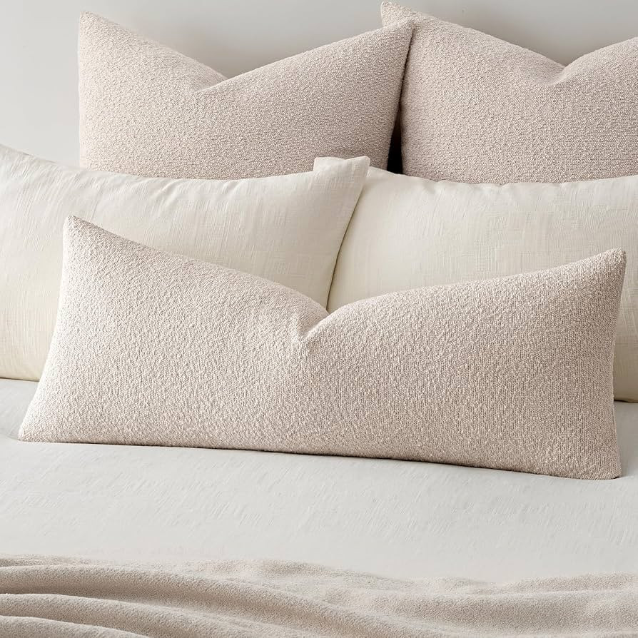 MIULEE Textured Boucle Throw Pillow Cover Beige | Amazon (US)