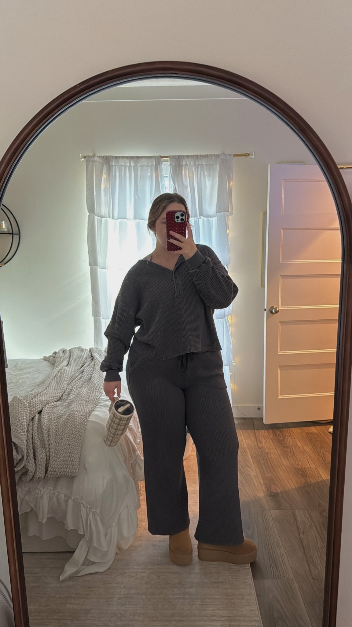 cozy sick day ootd🤧🤍
*this color is no longer available in the top but i linked some other waffle matching sets*🖤 

#LTKMidsize #LTKootd #LTKSeasonal
