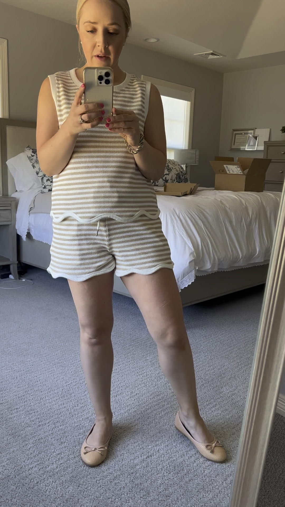 Sign up for a restock on this scalloped tank top! Shorts still stocked. Ballet flats are so comfortable and fit true to size. 20% off site wide. Code treat20

Summer outfit, mom outfit, matching set, stripes, scalloped shorts, casual outfit 

#LTKSaleAlert #LTKVideo