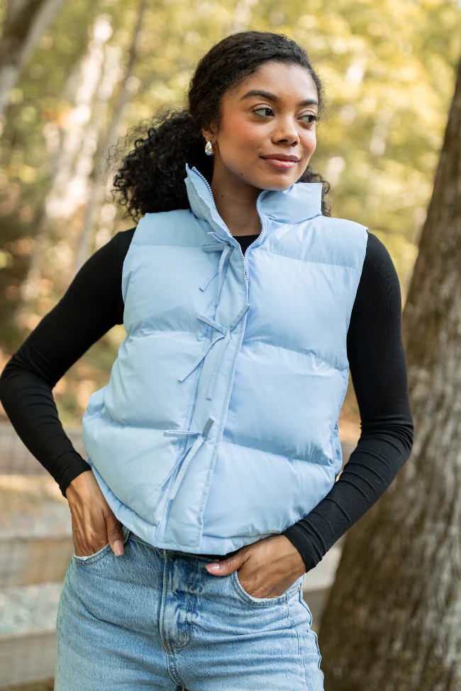 Liberty Frost Blue Bow Puffer Vest SALE | Pink Lily