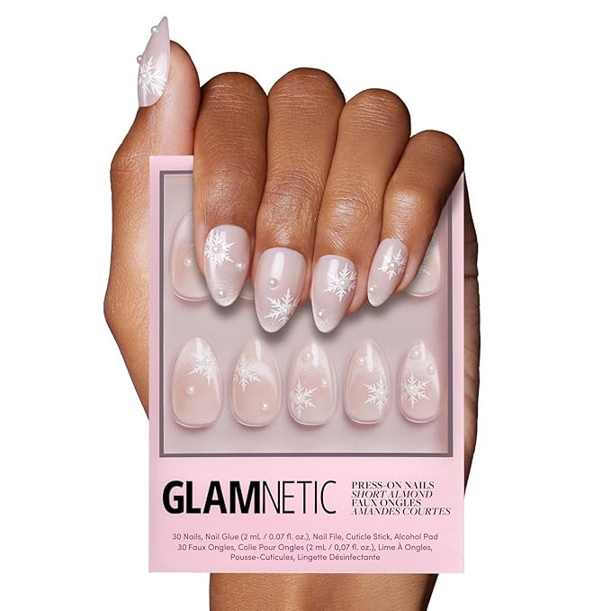 Glamnetic Press On Nails - Snowfall | Semi-Transparent Snowflake & 3D Pearl Accent Almond False N... | Amazon (US)