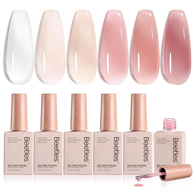 beetles Gel Polish Whispers of Love Jelly Gel Nail Polish Set - 6 Colors Milky White Nude Pink Ne... | Amazon (US)