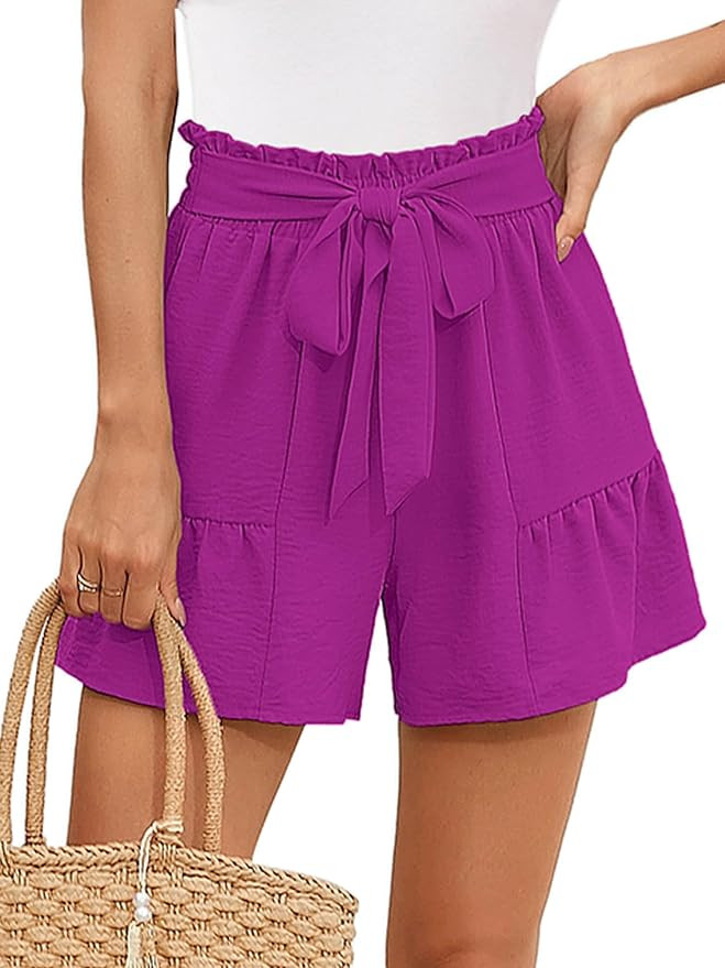 Heymoments Womens Casual High Waisted Wide Leg Shorts Drawstring Cute Casual Summer Beach Shorts ... | Amazon (US)