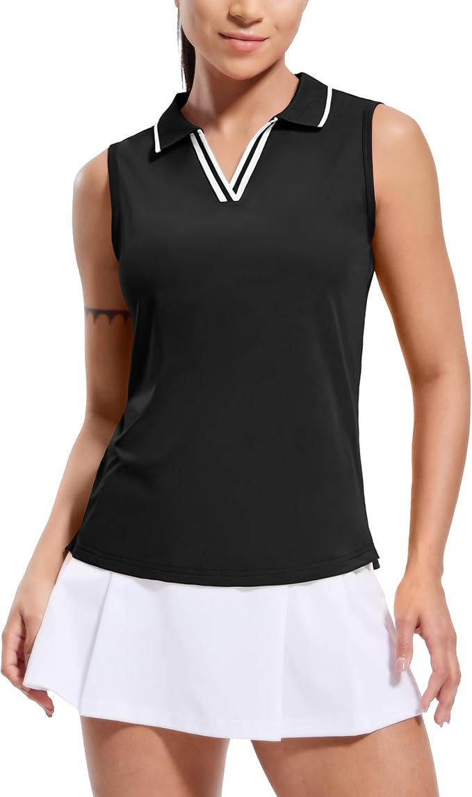MIER Women's Sleeveless Golf Polo Shirts Dry Fit Collared Tank Tops V Neck Ribbed Athletic Tennis... | Amazon (US)